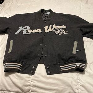 Rocawear Charcoal and Cream Letterman Jacket